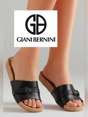 NIB GIANI BERNINI black leather comfort slides 7